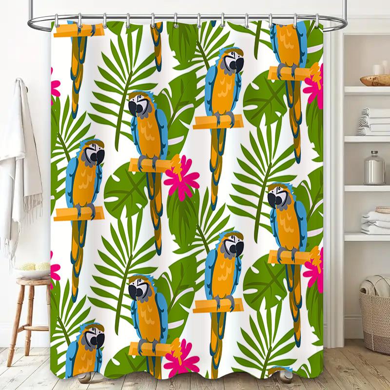 Vibrant Tropical Parrot Print Shower Curtain Waterproof Fabric Decoration for Bathroom Home Decor