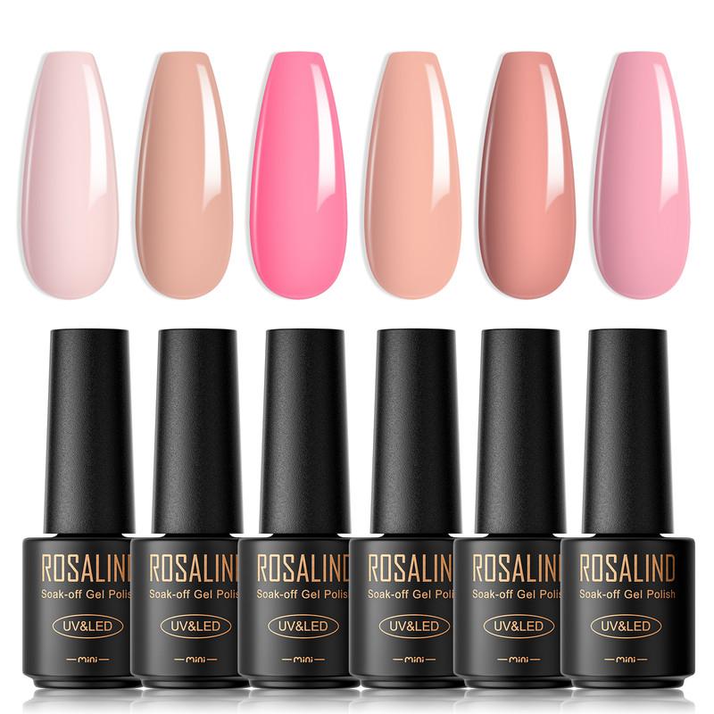 

ROSALIND Stylish Nail Gel Polish Set 6PCS Kits Semi Permanent For Beauty Nail Supplies Cured With UV Lamp Base Top Gel Varnish