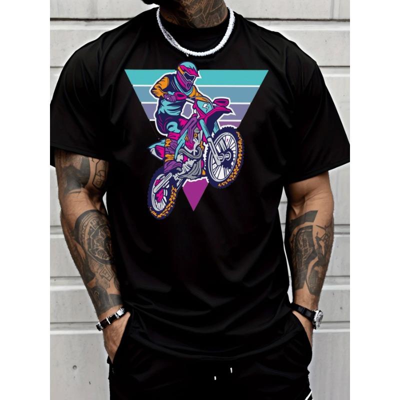 Men'S Casual T Shirt Motocross Rider Graphic Street Style Fashion Adult Male Summer Wear