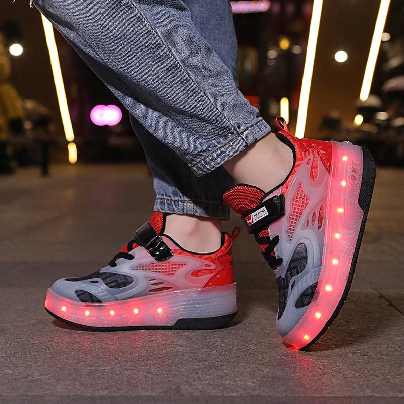 Boys Lights Sports Shoes Rubbing Shoes Charging /Disassembling Tow Wheels Slide Shoes LED Kids Glowing Sneakers