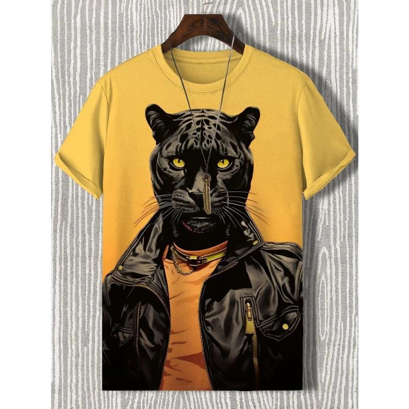 Herren Tier Lustige Katze Bedrucktes T-Shirt Kurzarm T-Shirt Tops 3D-Druck O-Ausschnitt Shirts Party Sommer Lässig Herrenbekleidung
