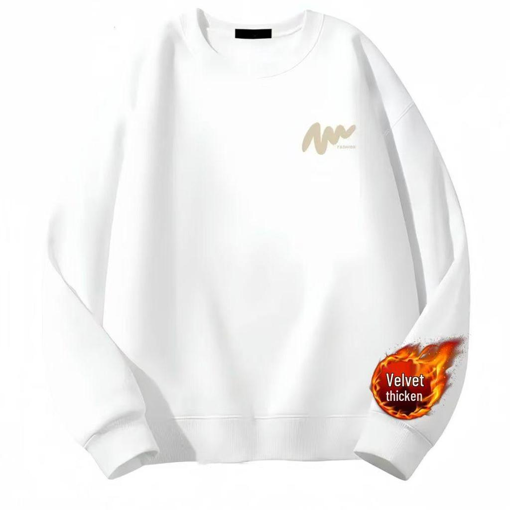 Men's Autumn Crew Neck Heavyweight Fleece-Lined Sweatshirt - Loose Streetwear Style for Couples