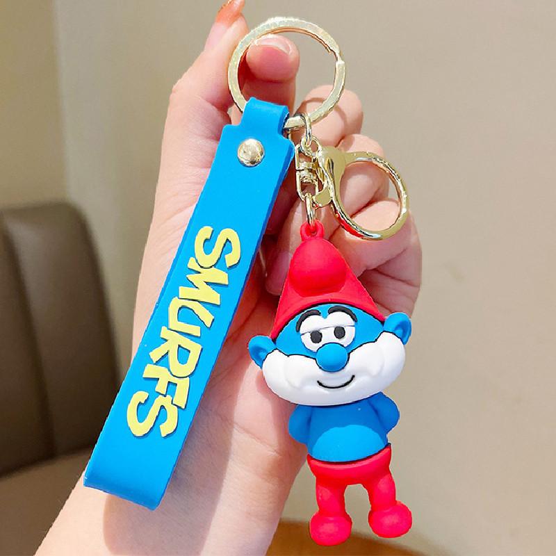 Smurfs Papa Jokey Smurf Smurfette Silicone Keychain Bright Colorful Cartoon Pendant
