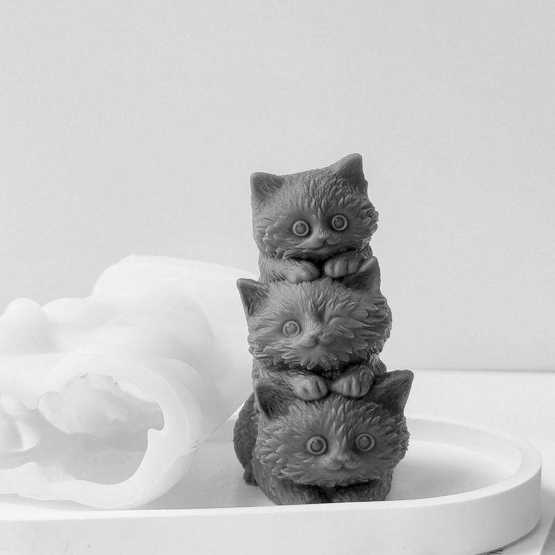 Stacking Cats Candle Mold 3D Cat Silicone Candle Mold Silicone Stacking Three Cats Candle Making Mold Reusable Soap Making Tools