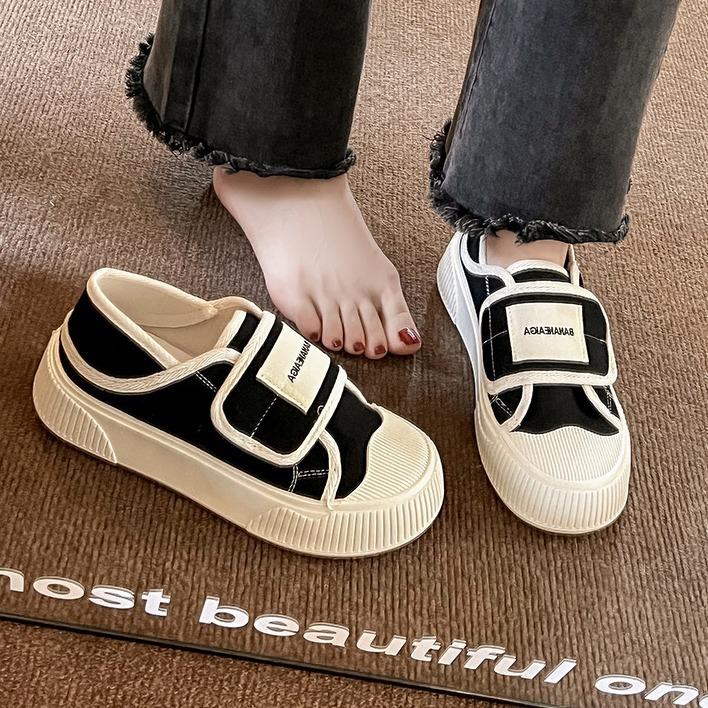 College Style Velcro Canvas Shoes Women's Shoes New Spring and Autumn Summer Thick-soled Two Wear Cloth Shoes One Foot Boarding Shoes