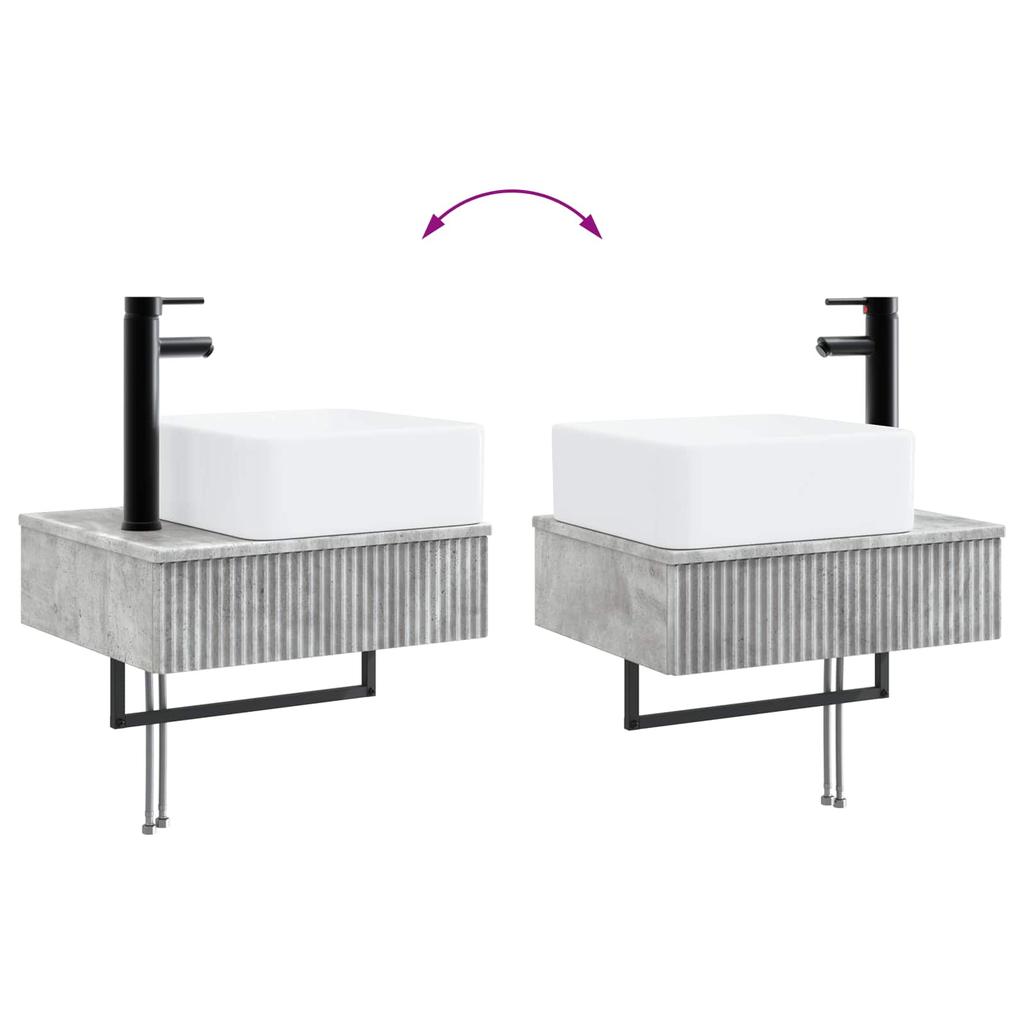 Bathroom Furniture Set 4 pcs Concrete Grey Engineered Wood and Glass