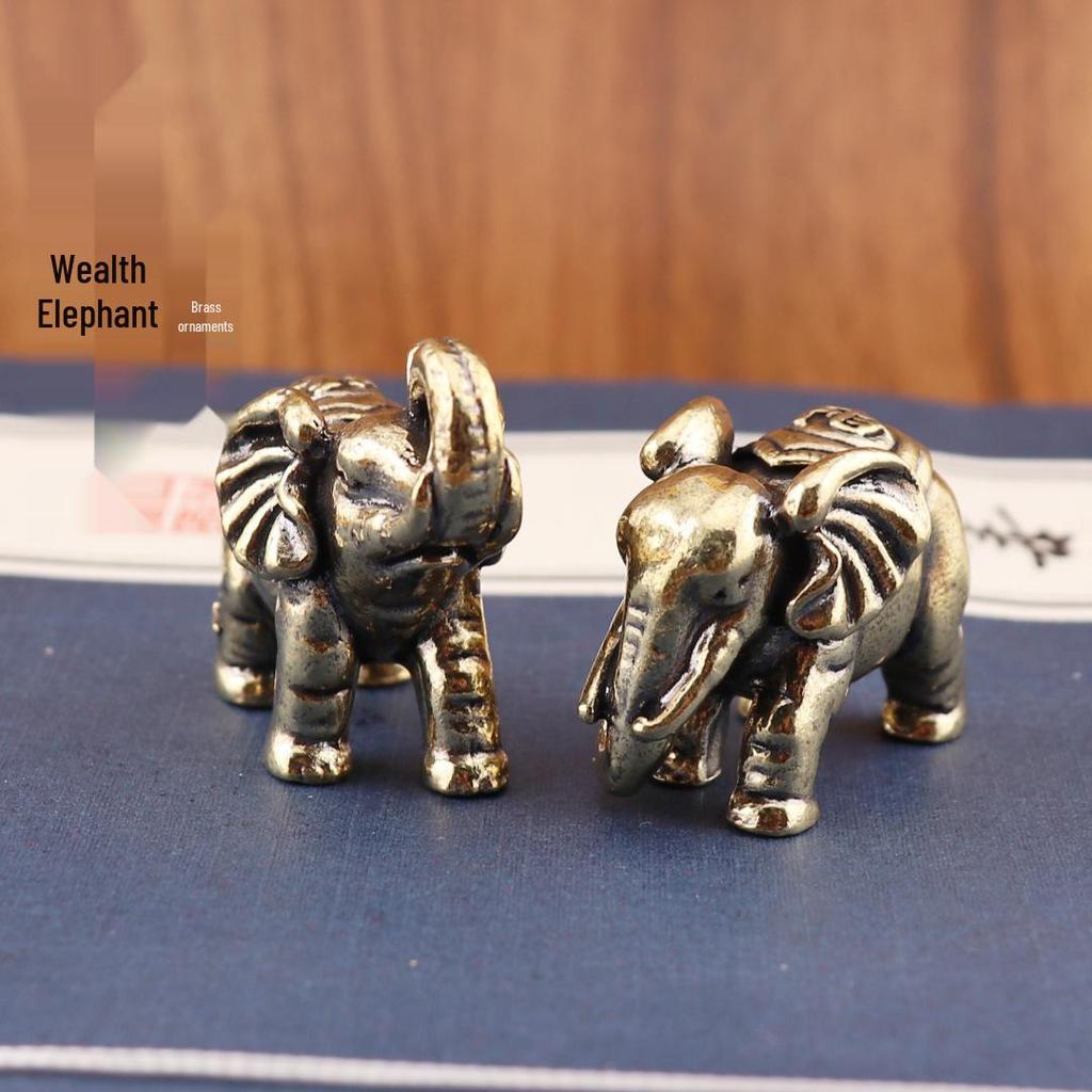 Solid Brass Elephant Pair - Handcrafted Decor for Wealth & Fortune, Desktop Ornament, or Tea Pet