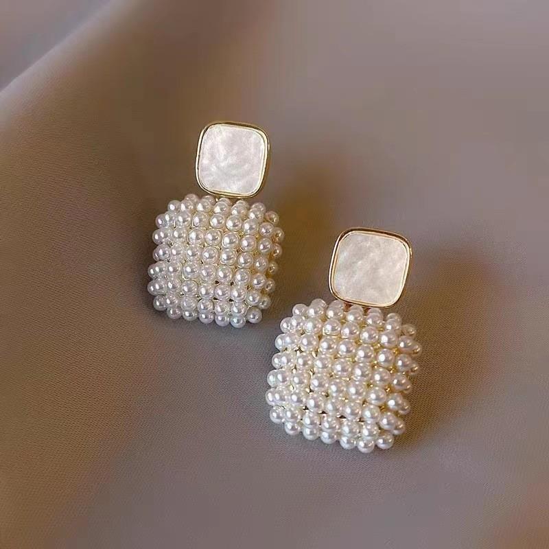 

Premium Square Pearl Earrings Trendy Unique Elegant Geometric Minimalist Fashion Jewelry