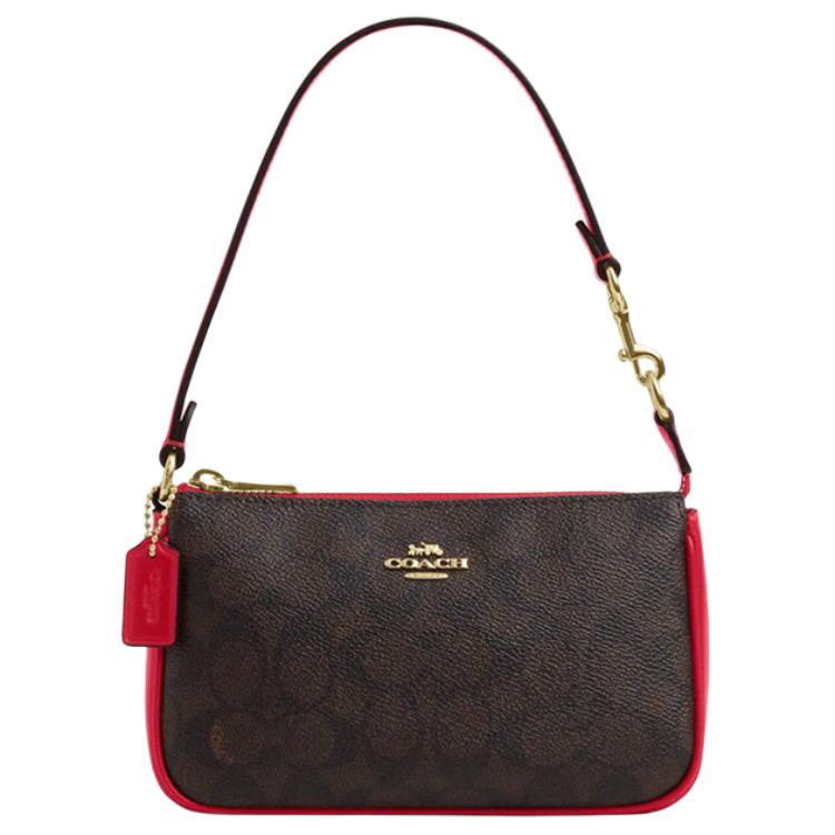 Coach Nolita 19 Monogram Print Zip Closure PVC Leather Shoulder Tote Bag Small Women handbags Dark-Brown Red CY039-IMXD0 Basic Set (Bag+Dust Bag)