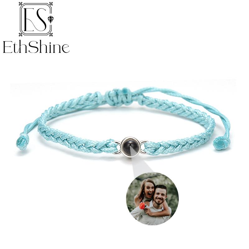 

EthShine персонализированный браслет из серебра 925 пробы с круглым фото, проекционные браслеты, браслет для фото на заказ, памятный подарок для пары, женский подарок S925 Blue