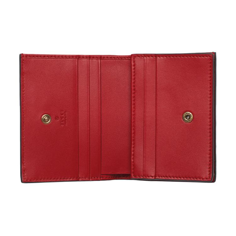 Gucci 3D Cherry Decorative Logo Double Fold Canvas And Leather Card Holder Wallet Women Wallet Ebony Red 476050-K9GXT-8694