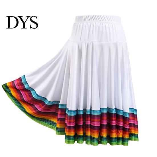 Dance Skirt Midi Ladies Folk Elastic High Waist Spanish Swing Rainbow Large Hem Mexican Flamenco Performance