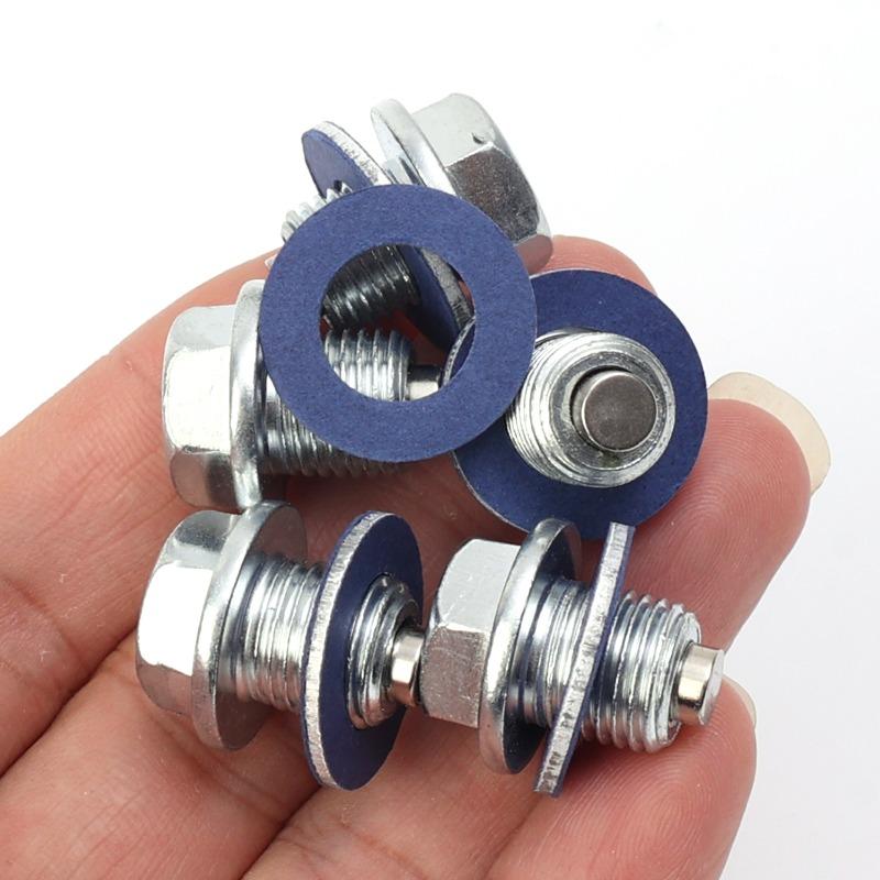 M12*1.25 Car Engine Oil Pan Drain Plug Bolt Silver with Washer Magnetic Oil Drain Screws Seal Ring for Toyota/Toyoda Gaskets