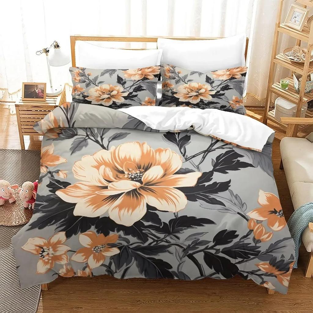 Peony Floral Duvet Cover Luxury Flower Leaves Bedding Set Garden Spring Blossom Comforter Cover Microfiber Botanical Quilt Cover