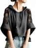 [YUANYUAN] Women's Blouse Top T-Shirt Hoodie Summer Clothes Round Neck Short Sleeve Lace Trim Hooded Loose Casual School Commute Stylish Adult Cute Co
