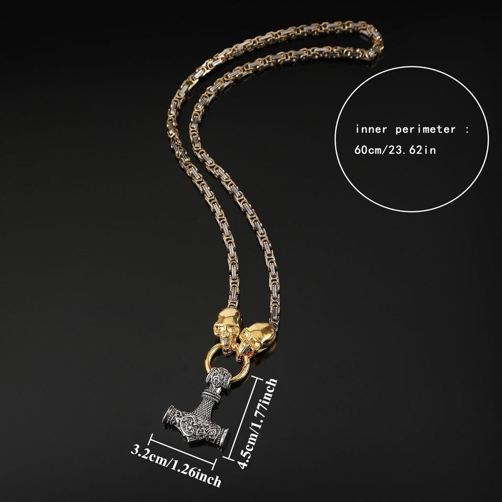 Viking Skull Hammer Pendant Necklace - Retro Punk Jewelry