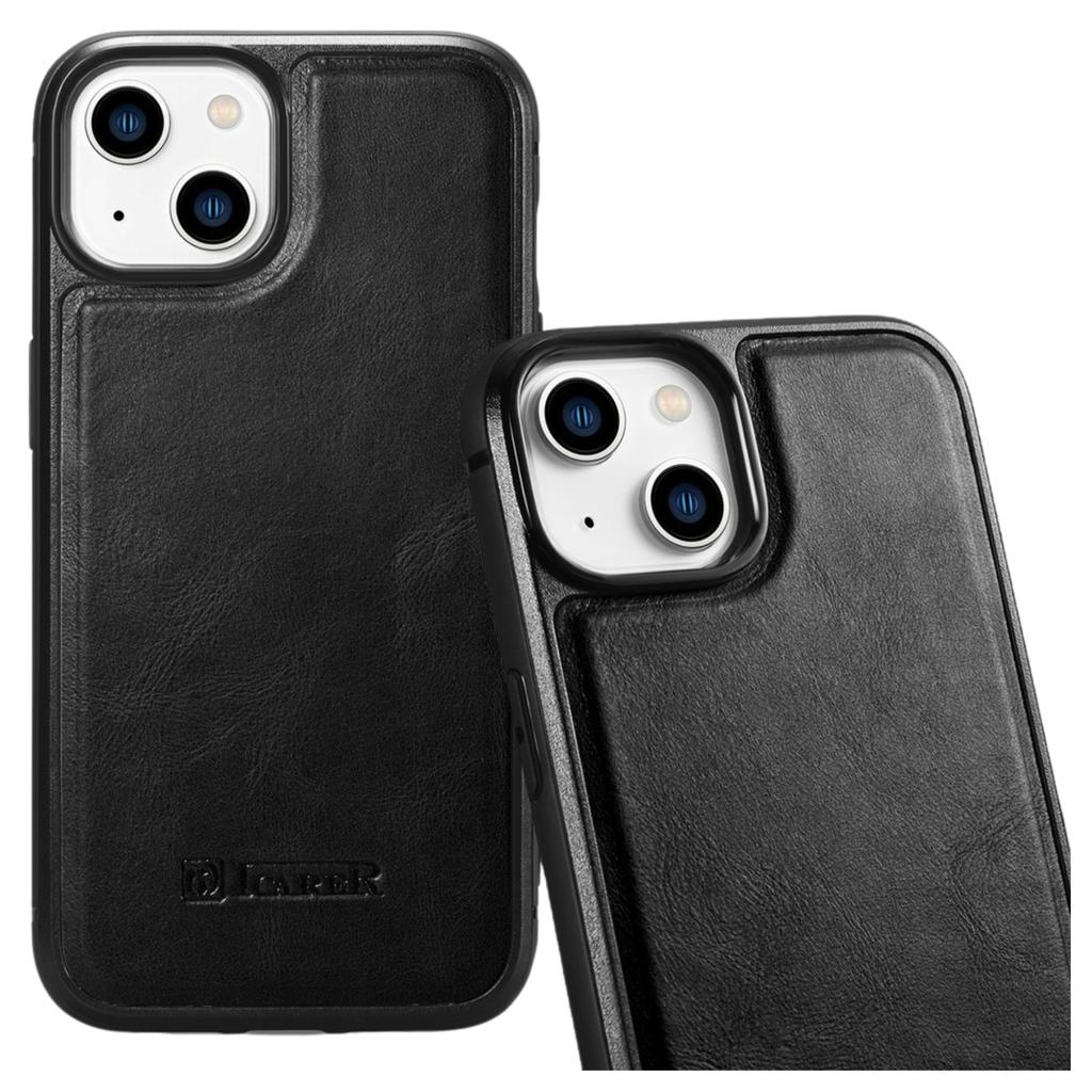 Icarer Leather Oil Wax Etui Pokryte Naturalną Skórą Do Iphone 14 Czarny (Wmi14220717-Bk)