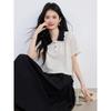 Women's Color Block Polo Collar Short Sleeve T-Shirt
