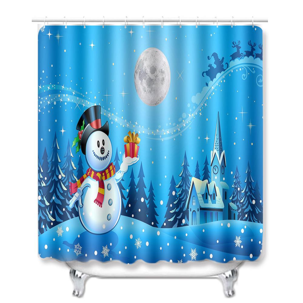 Christmas Shower Curtain Floor Mat Combination Four-Piece Set Bathroom Toilet Carpet Shower Room Mat Foot Mat