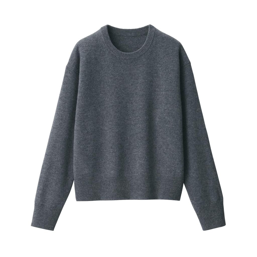 Pull Col Rond en Laine Lavable MUJI Charbon Taille L Femme Tricot Mi-Jauge, BA1P4A4A, Gris,
