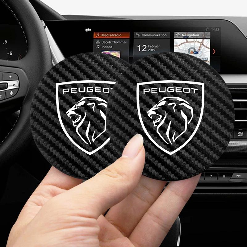 2Pcs Car Coasters Water Cup Mats Waterproof Slot Pad For Peugeot 208 3008 308 2008 4008 207 508 406 407 307 206 301 408 5008 107