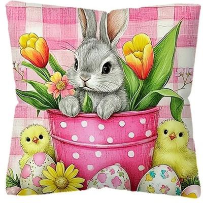 Easter Bunny Print Pillowcase Holiday Bedroom Living Room Decoration Polyester Cushion Cover Nordic Home Decor Pillowcase