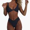 New Split Fashionable and Sexy Solid Color Suspender Halter Bikini Beach Hot Spring Vacation Swimsuit Women