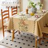 Cotton And Linen Tablecloth Light Luxury High Sense Apricot Green Branch Embroidery French Retro Rectangular Tablecloth Dining Table Round Table