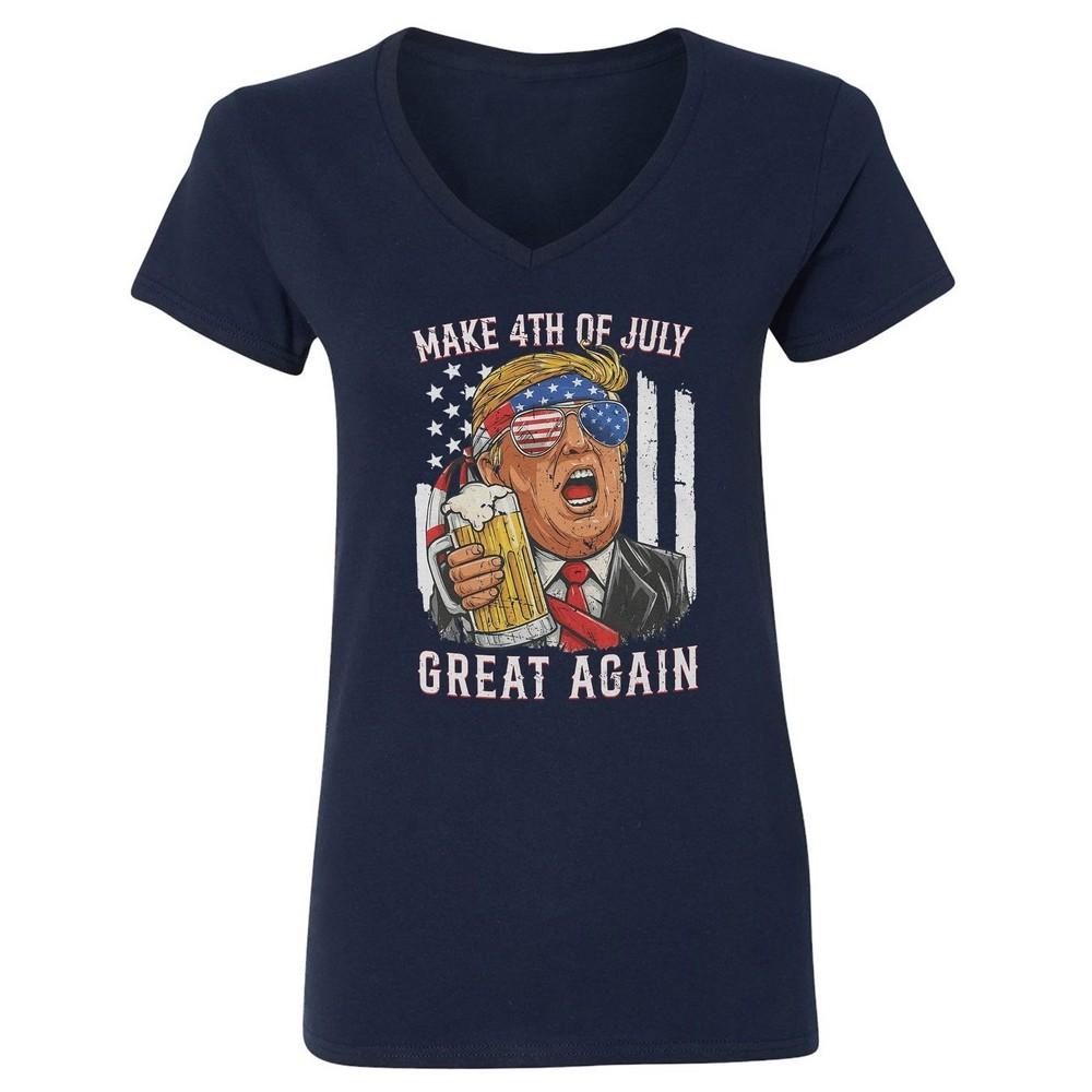 Make 4th of July Great Again - President 47 Beer Ladies' V-Neck Tshirt Unisex T-Shirt