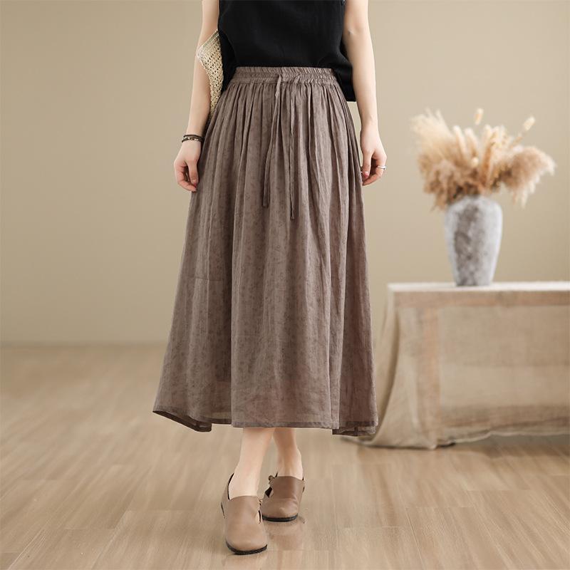 

Real shot summer new literary and retro dark pattern printing double-layer skirt women s clothing XL хаки