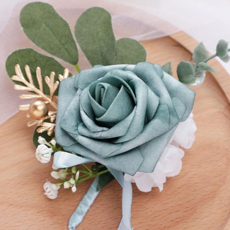 Artificial Flower Wristband Bridal Wrist Corsage Wedding Groomsmen Boutonniere