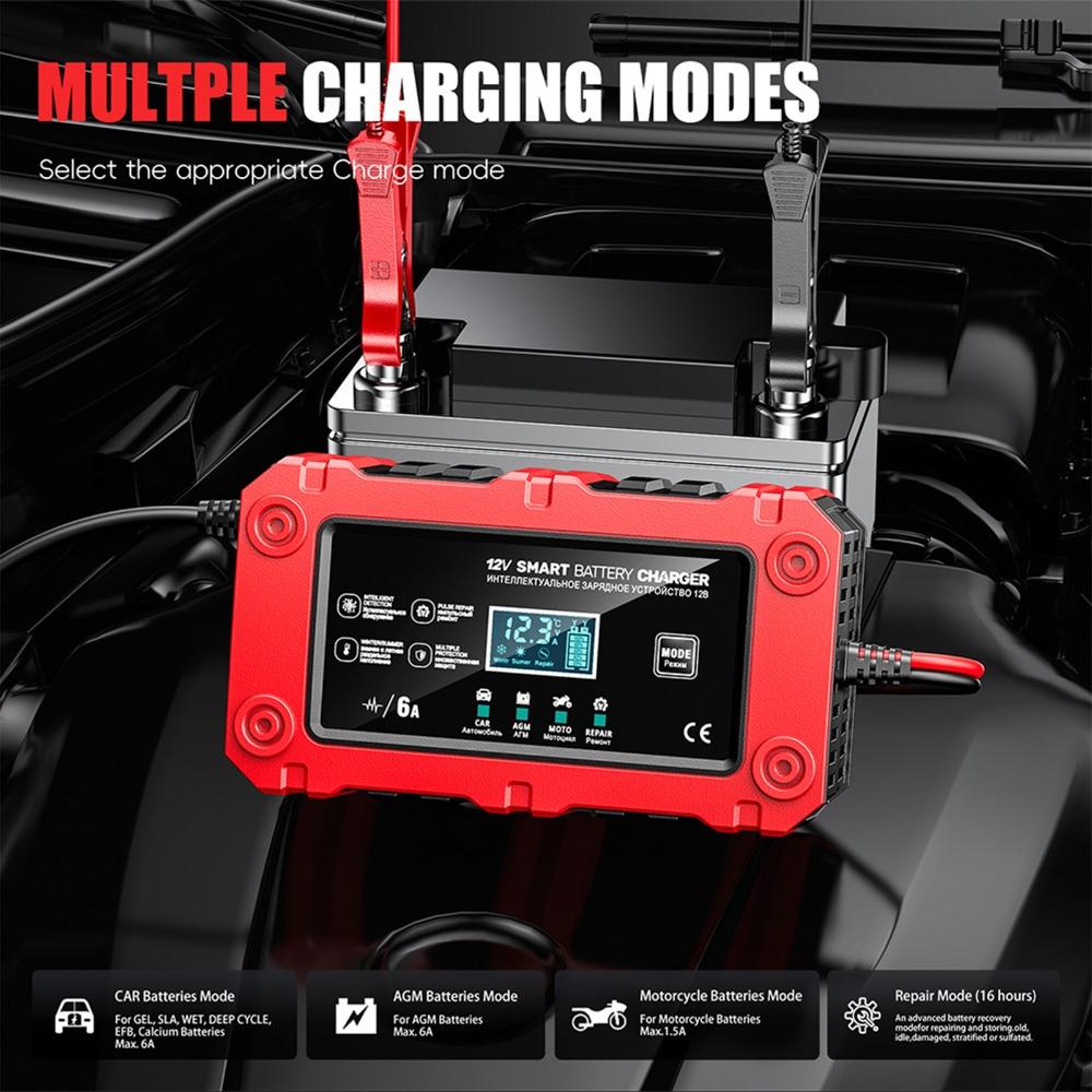 12V 6A Smart Battery Charger ABS Car Battery Charger 12V Battery Charger  Battery Maintenance