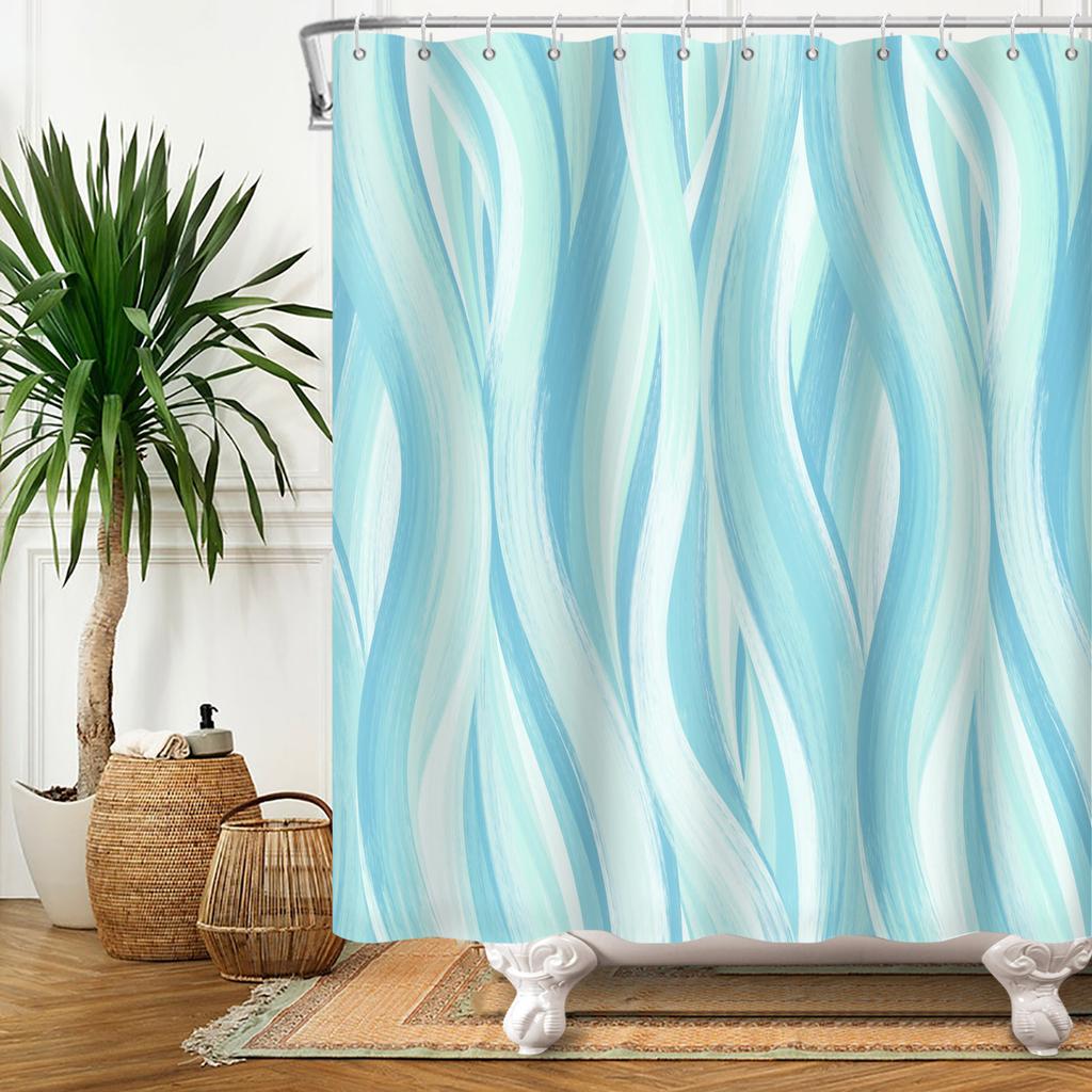 Modern Shower Curtain Wave Lines Modern Minimalist Geometric Unique Aesthetic Pattern Waterproof Polyester Bathroom Curtain