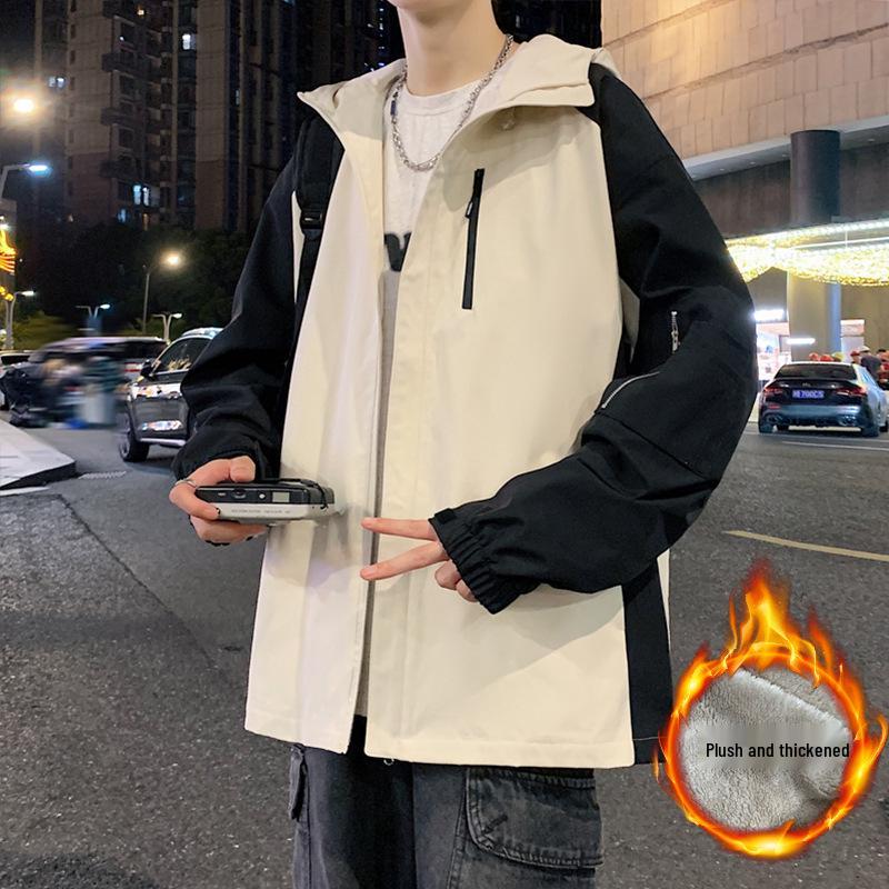 Men's Hooded Jacket: Autumn/Winter 2025, Plus Velvet, Trendy American Style, Outdoor Mountaineering, Casual Workwear.