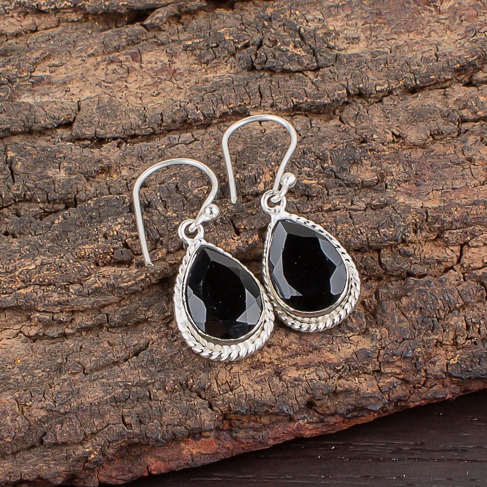 

Черный оникс драгоценный камень 925 стерлинговое серебро ручная работа ювелирные изделия серьги 1,40 для нее EE-9-13