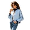 Color Block Stand Collar Open Front Cardigan Jacket Outerwear