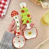 Underglaze Colored Ceramic Spoon Cute Christmas Cherry Scoop New Kitchen Cooking Utensil for Dessert Soup Long Handle Soup Spoon
