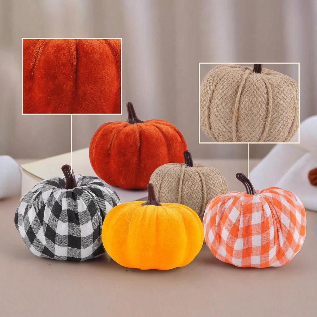 5 Stück Kürbisse mit Stofffüllung Weiche Dekorationen für Thanksgiving, Tischdekorationen,