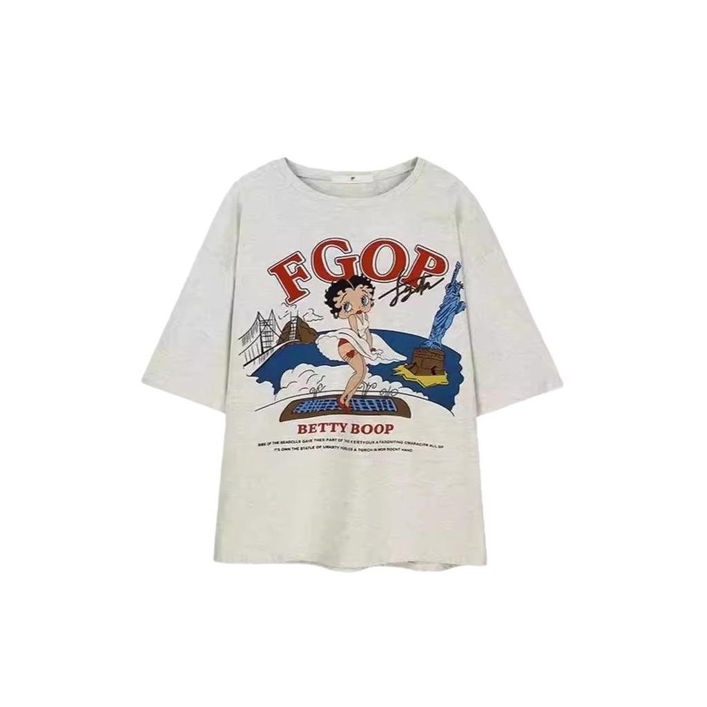 American Vintage Retro Large Size T-shirt Women's Pure Cotton Trendy Brand Vintage Short-sleeved Ins Versatile New Summer Top