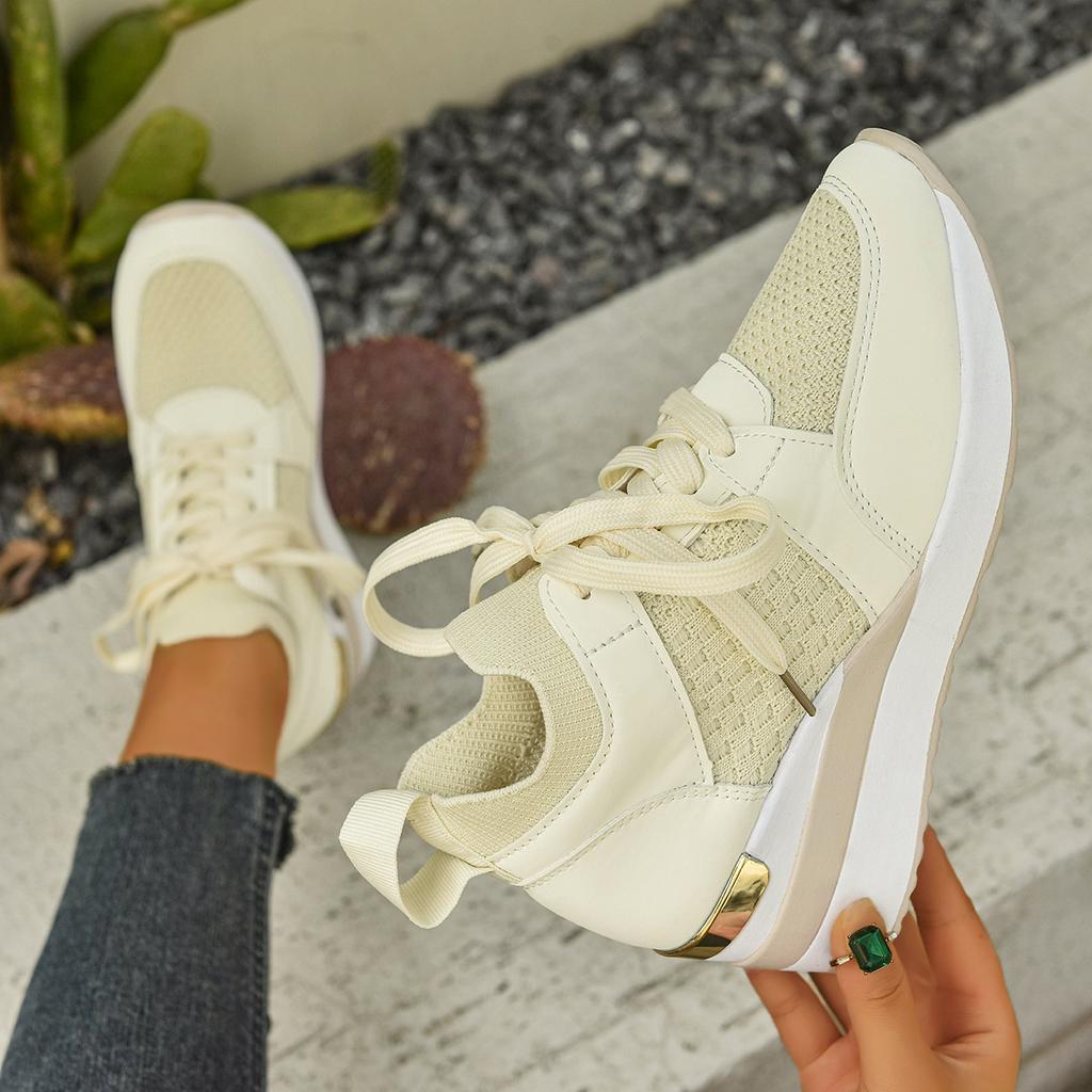 Women's Wide Width Platform Sneakers, Lace-Up Comfort Wedge Shoes, Spring Summer Athletic Flats in Stock