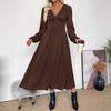 Women's V Neck Dress Autumn Winter Solid Color Fit and Flare Silhouette Pullover