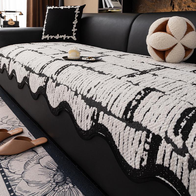 Light Luxury High-Grade Leather Sofa Cushion  New Anti-Cat Scratch Cover Cloth Towel Half-Edge Velvet Autumn And Winter Special-Shaped Sofa Seat