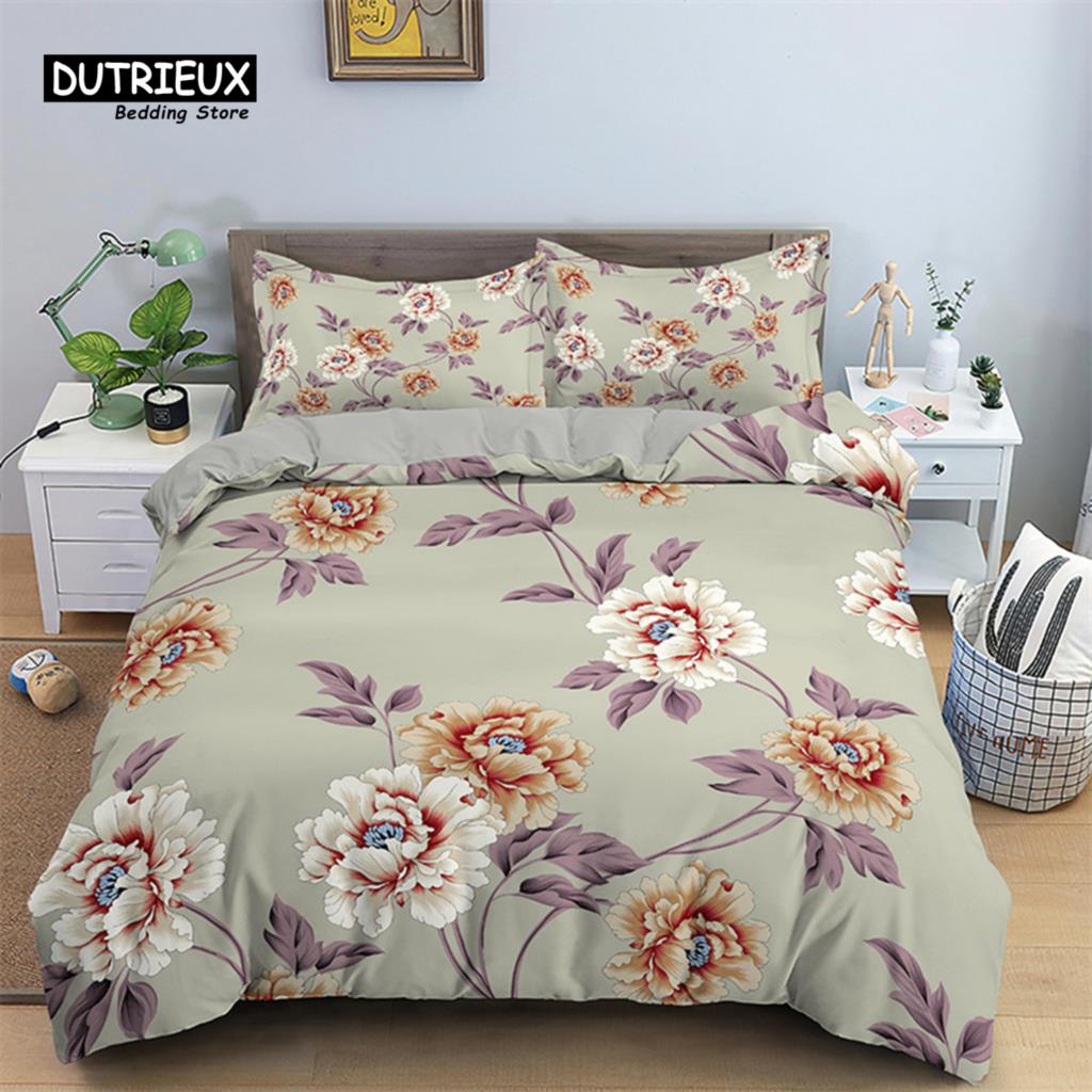 Blumiger Bettbezug Blumen Blätter King Bettwäscheset Frühlingsblüte Garten Bettdeckenbezug Bauernhaus Blütenblätter Botanischer Steppdeckenbezug