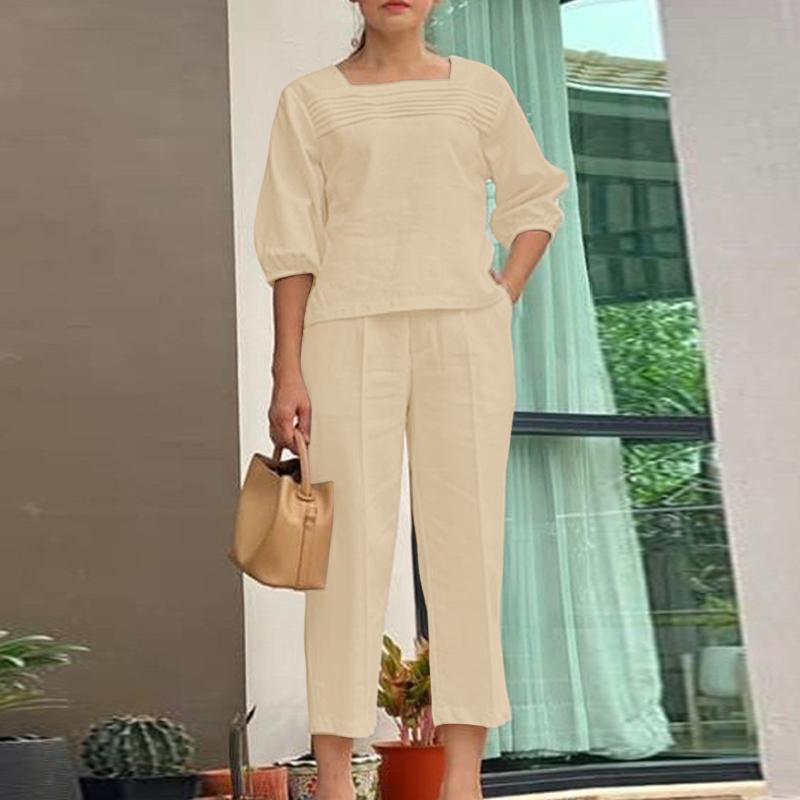 

ZANZEA Женские повседневные комплекты из блузки и брюк с рукавом 3/4 из двух предметов S