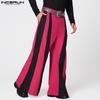 INCERUN Men's High Zipper Waist Striped Patchwork Casual Long Flare Pants Trousers