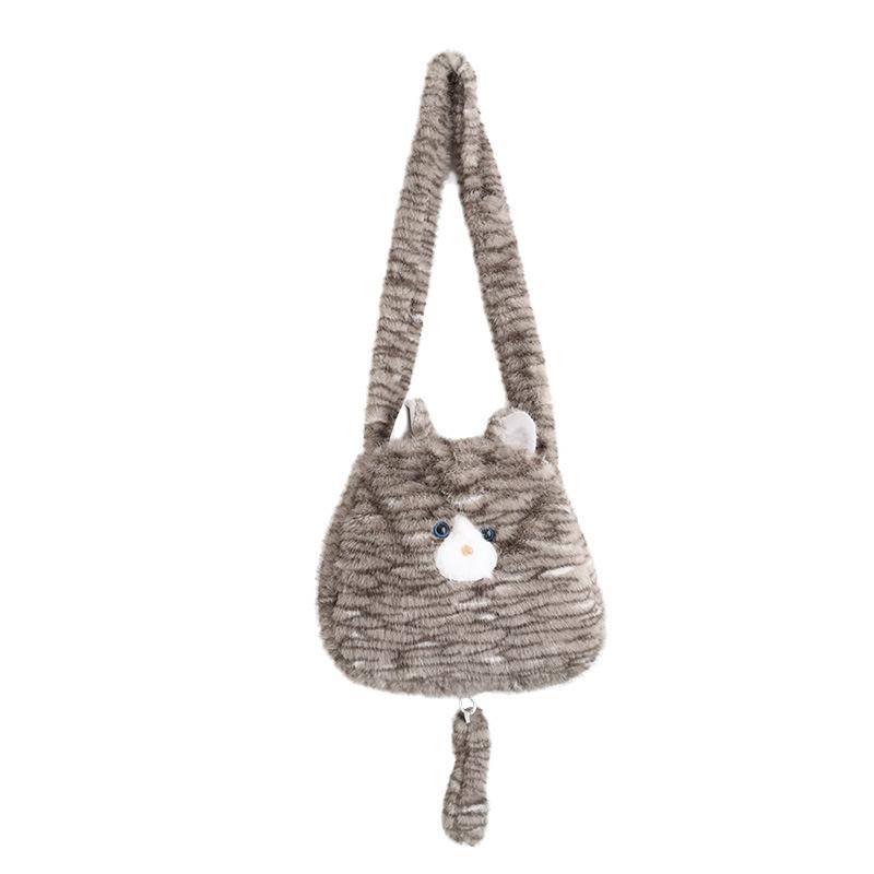 

Милая плюшевая сумка-мессенджер в виде кошки, портативная, новый женский стиль, для девочки, мягкая, милая, пушистая, большой вместимости, на плечо