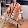 Elegant Ethnic Ink Painting Cape Shawl with Tassels - Versatile Travel Scarf Cloak
