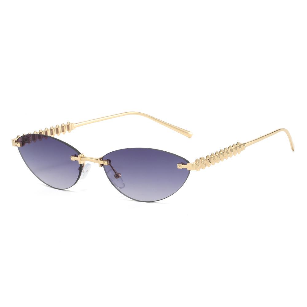 Cat-eye Sunglasses, Metal Frameless Design, Unisex, Suitable for Outdoor Wear and Fashion Shows, with Rivet Detailing On the Arms