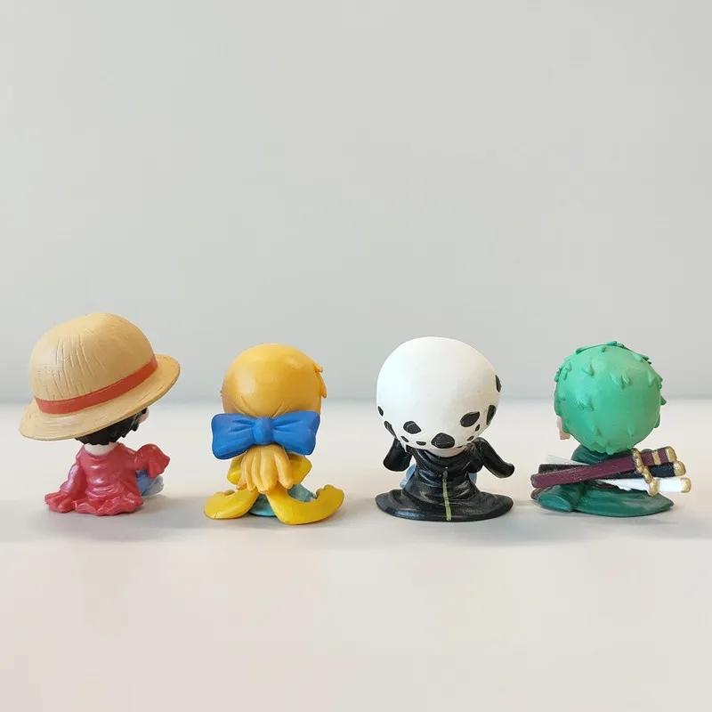 4Pcs/Set Anime ONE PIECE Action Figures Cute Sitting Luffy Zoro Nami Law Dolls Collections Model Toys Girls Boys Birthday Gift