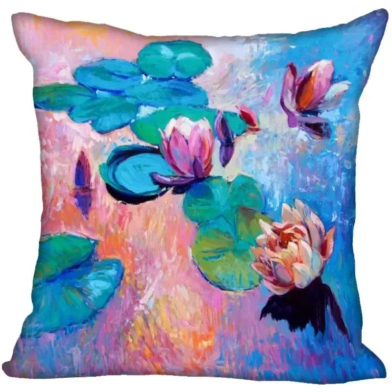 Luxury Home Decor Pillowcase Lotus Painting Art Pillowcase Living Room Sofa Cushion Cover